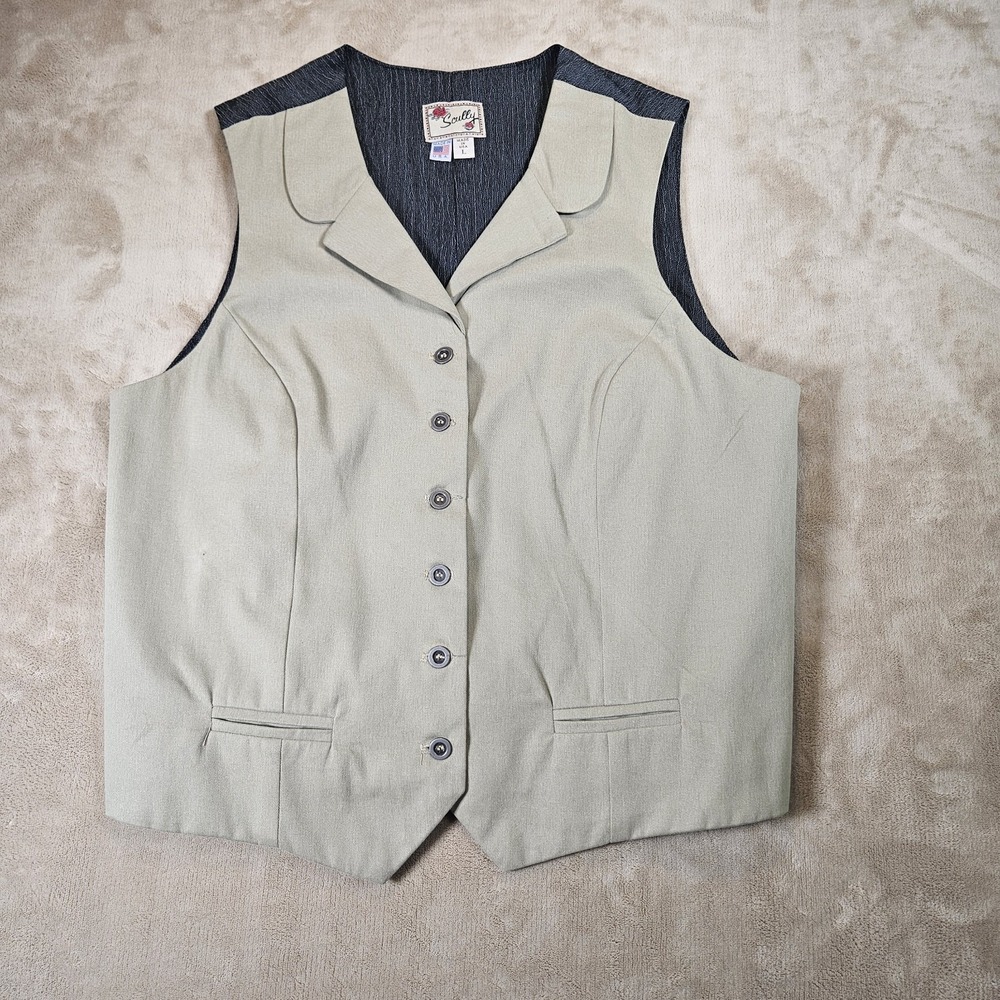 Scully Womens Tan Grey Two Tone Western Button Front Vest Made in USA Large